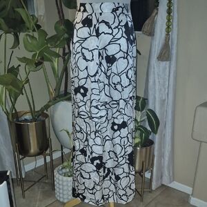 Ronny Kobo Collection Black and White Floral Maxi Silk Skirt
